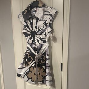 Blanc Noir Black and White Floral Trench vest